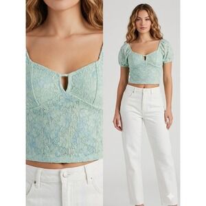 No Boundaries Sage Green Lace Crop Top Cottagecore Fairycore Milkmaid XL 15-17